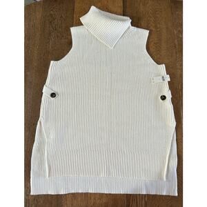 New! Anthropologie Shaker Knit Tunic Sweater Vest Cream Chunky Button Sides Sz L